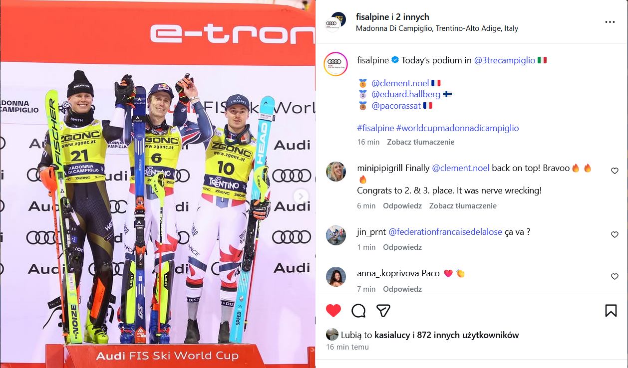 Podium slalomu w Madonnie di Campiglio